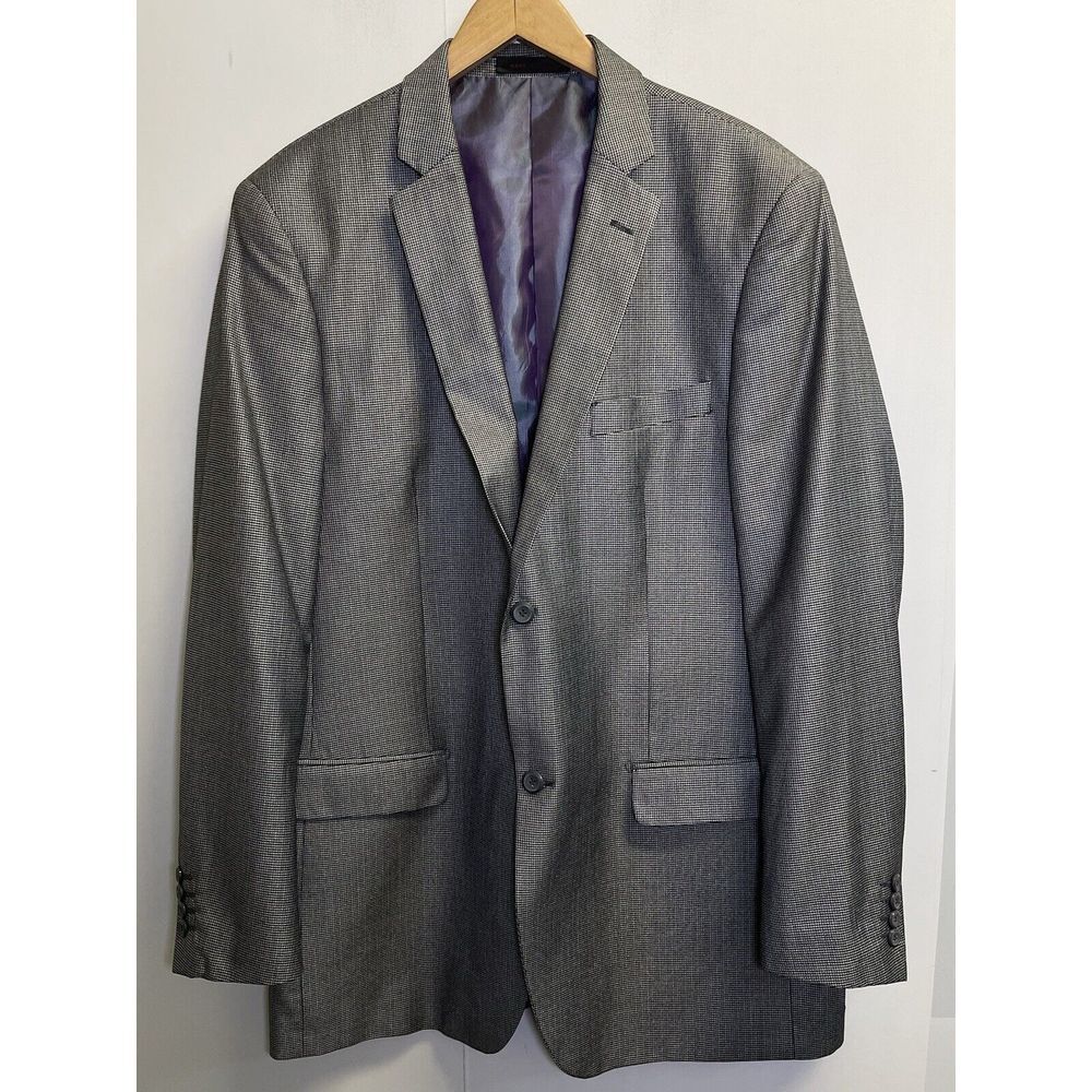Vitali Mens 44L Poly Blend Sport Coat Blazer Black Houndstooth Two Button Jacket